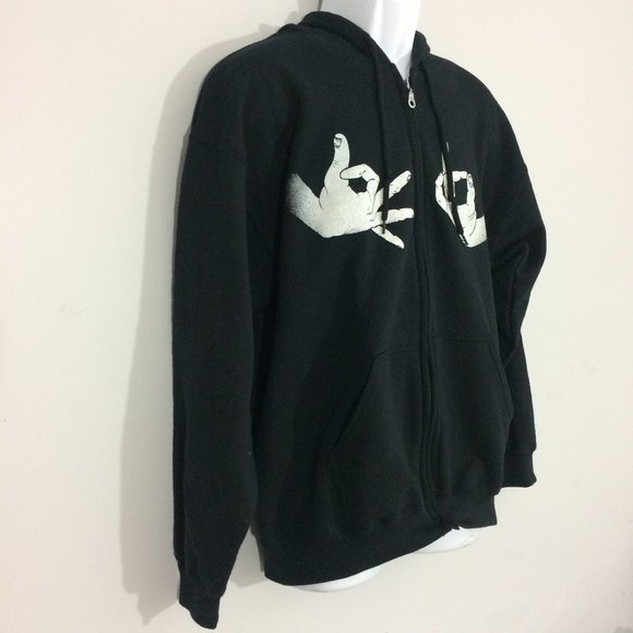 bEDO sHIRTS Mens Black Gangsign Full Zip Hoodie - Picture 3 of 8